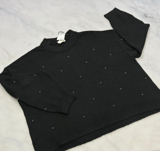 Tricot noir avec perle : Hyper doux / manche ballon stretch . XL / femme coupe confo neuf!