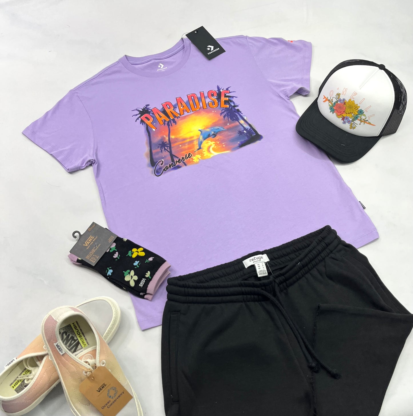 💜 Manche courte : Converse S/ femme relax fit tendance neuf !