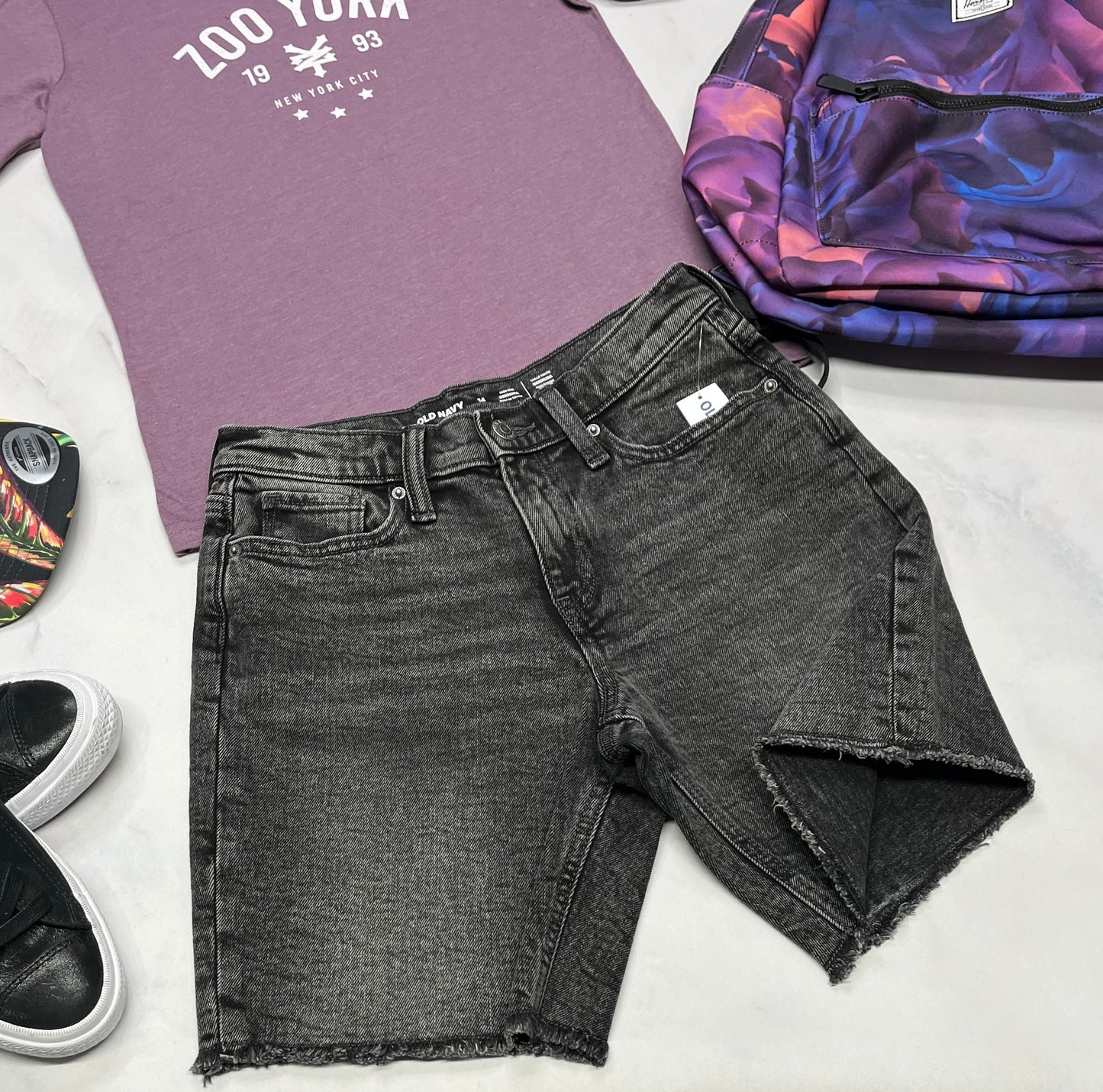 😍 Bermuda jeans : taille haute 14 ans fille ajustable neuve .