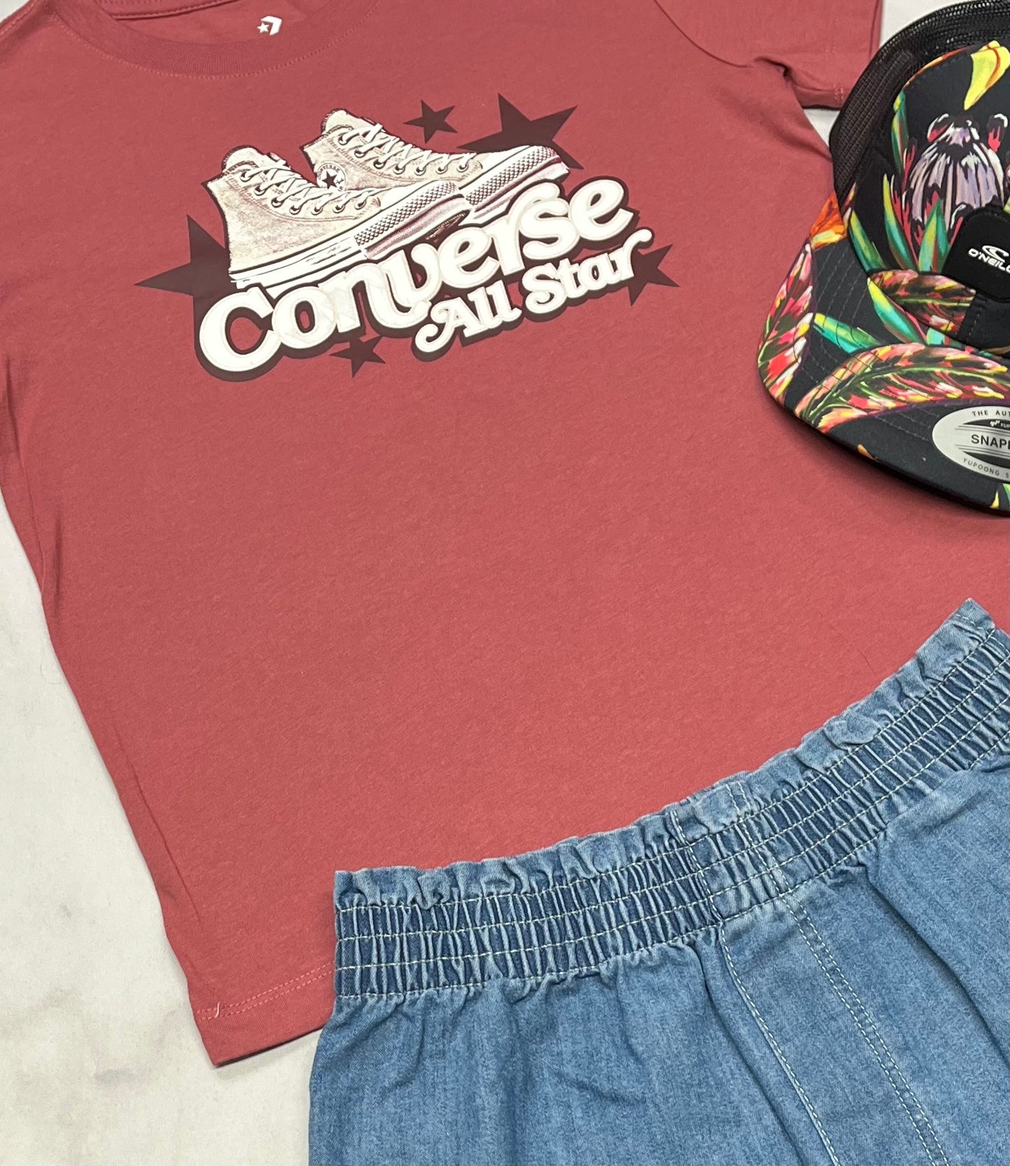 😍Converse t-Shirt : couleur vieux rose + 8-10 ans fille neuf ! ( logo légèrement brillant )✨.