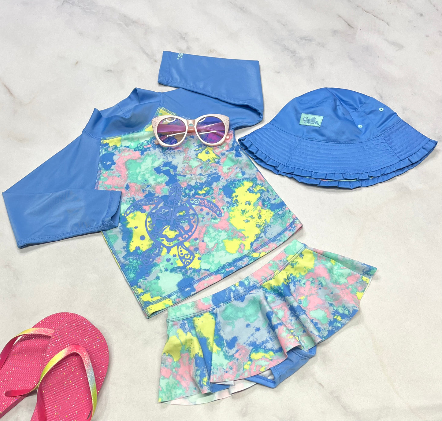 💦 Trio : duo maillot UV skinz 5 ans fille neuf ! ( + chapeau uv skinz réversible neuf ! )