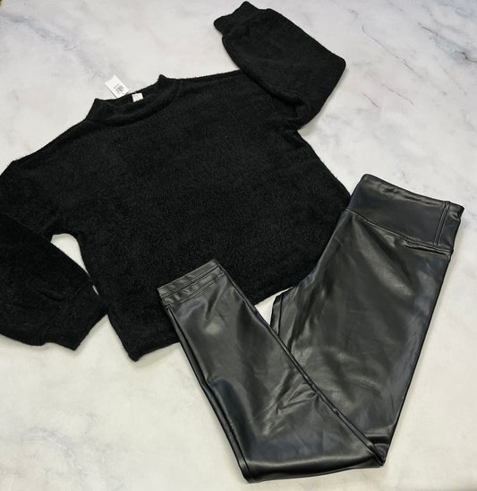 Duo : Tricot noir hyper doux manche ballon neuf ! 14-16 ans + Pantalon look cuir mou Bella & Birdie neuf 14-16 ans neuf ! Micro polar int.
