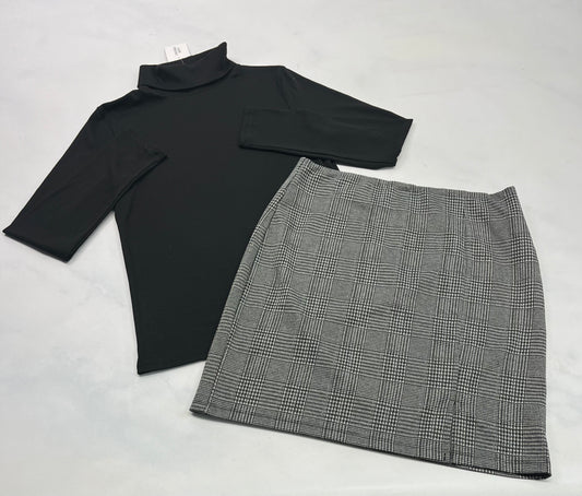 Duo : Col roulé rib stretch neuf! Fait M/ femme + Jupe taille élastique comme neuve fait M/ femme .