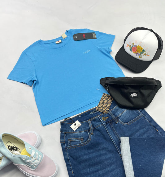 ☀️ Manche courte : LEVIS look écourté XS/ femme neuf ! Logo brodé .