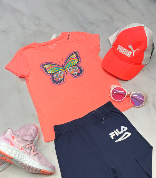 🌿 Manche courte : corail néon soft confo . 5-6 ans fille neuf !!