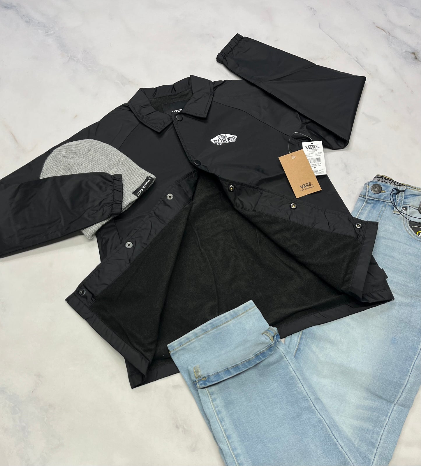 🤩 Manteau VANS : mi saison tissu souple imperméable . Micro polar intérieur . 10-12 / 13-14 et 14-16 ans garçon coupe confo neuf !