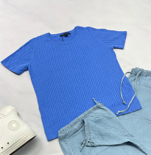 💙 Tommy : manche courte en tricot stretch ( motifs texturé) L/ femme neuf !