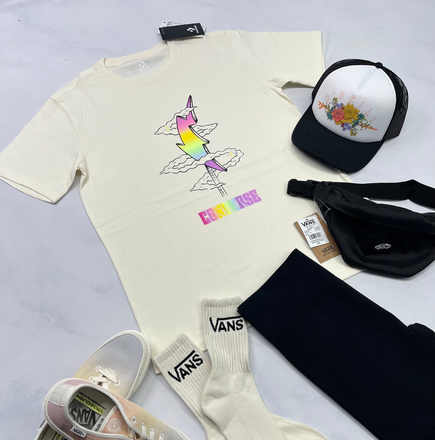☀️ T-Shirt : Converse Beige S/ femme look over size neuf !