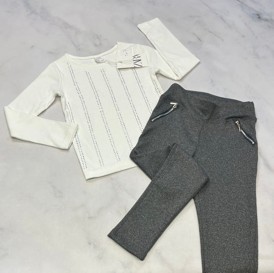 Duo neuf ! ZARA manche longue rib/ texturé avec brillant argenté fait 6 ans neuf ! + skinny Jegging gris :doux , mou stretch 6 ans neuf!