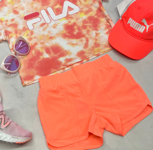 ☀️ Short : corail en tissu de sport culotte intégré . 5-6 ans fille neuve .