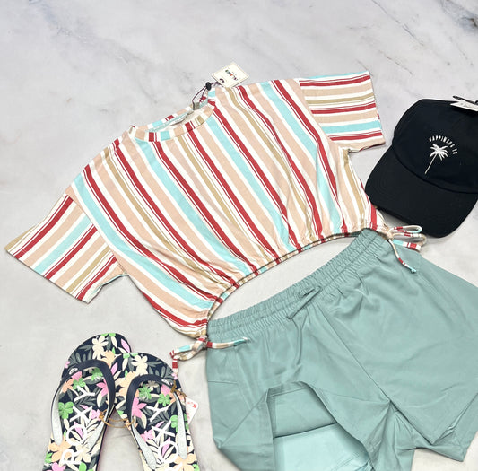 🌿 Manche courte : rayé Island 12 ou (10-12 ans relax fit ) fille neuf ! Look écourté