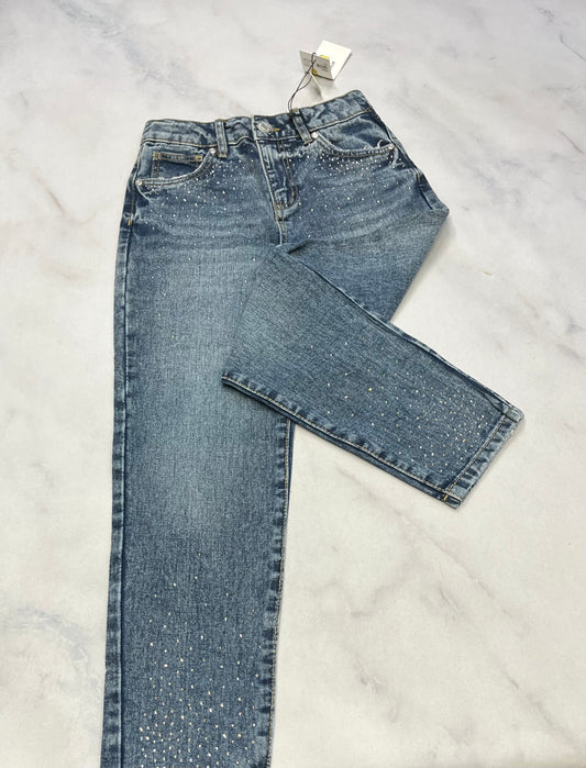 MOM jeans : ajustable avec strass brillant . Taille ajustable neuve . 10 et 12 ans fille .