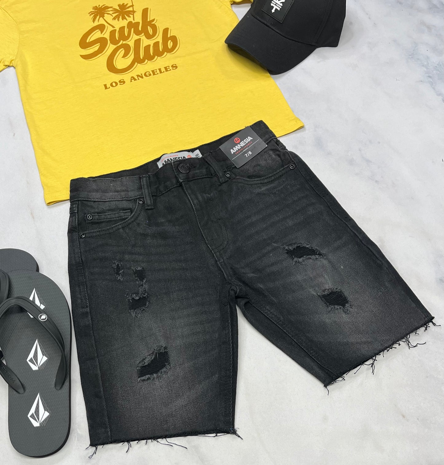 🌵 Bermuda jeans : Amnésia 7-8 ans garçon ajustable neuve .
