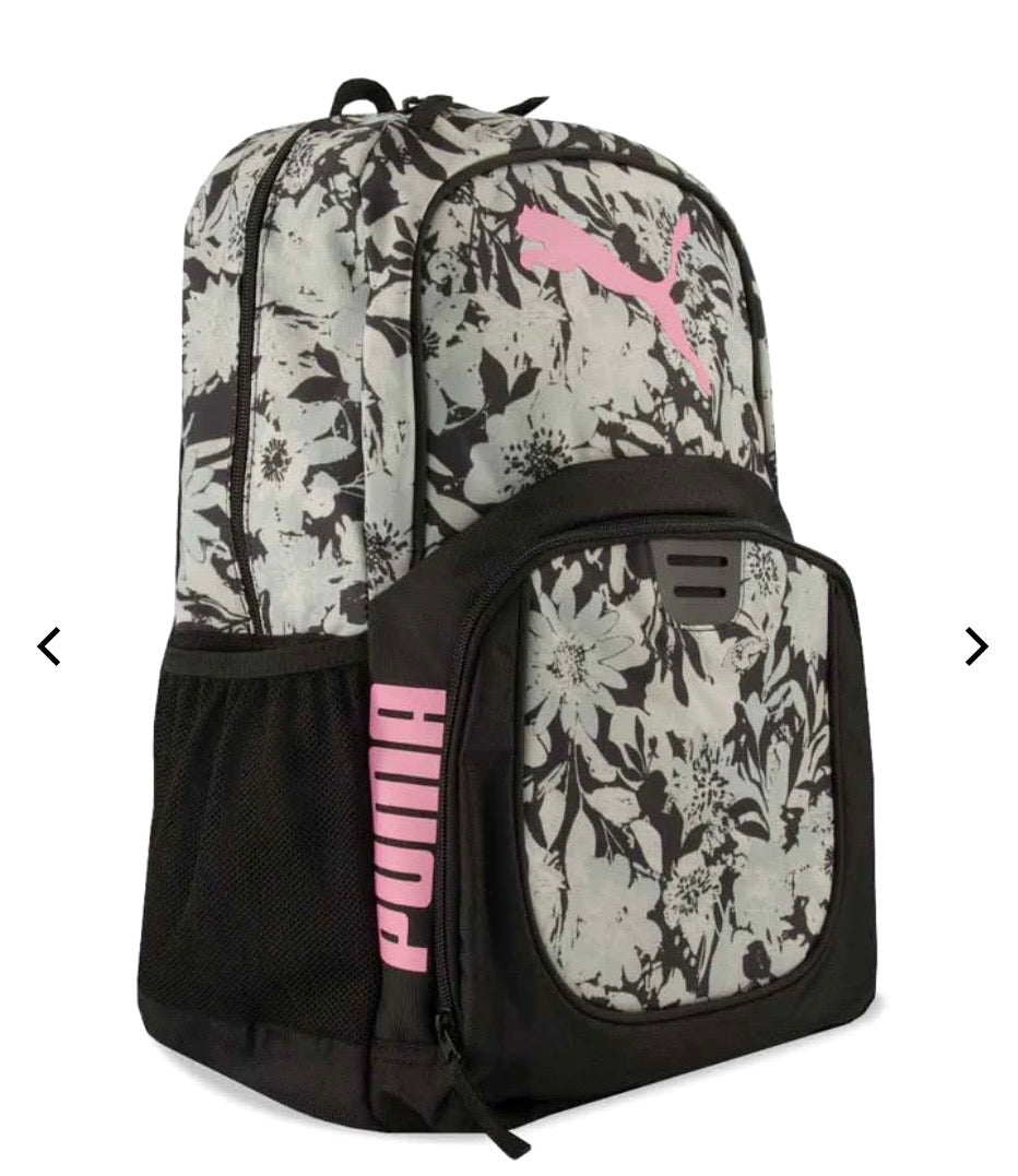 💕Sac d’école : PUMA fleurie noir , gris et rose . Neuf ! Voir les infos photo 4 et 5.