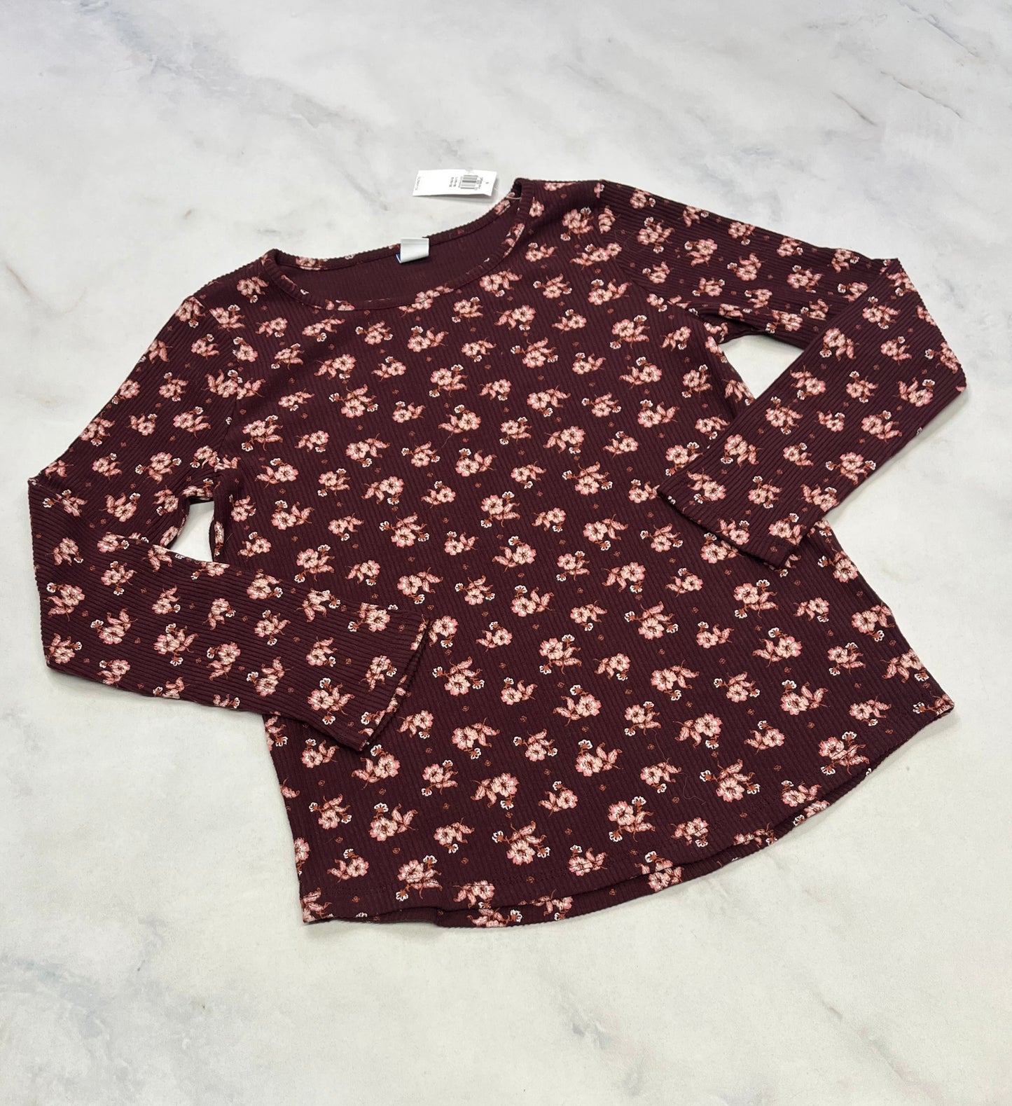 Manche longue : Rib texturé / fille bourgogne neuf! 10-12 et 14-16 ans .