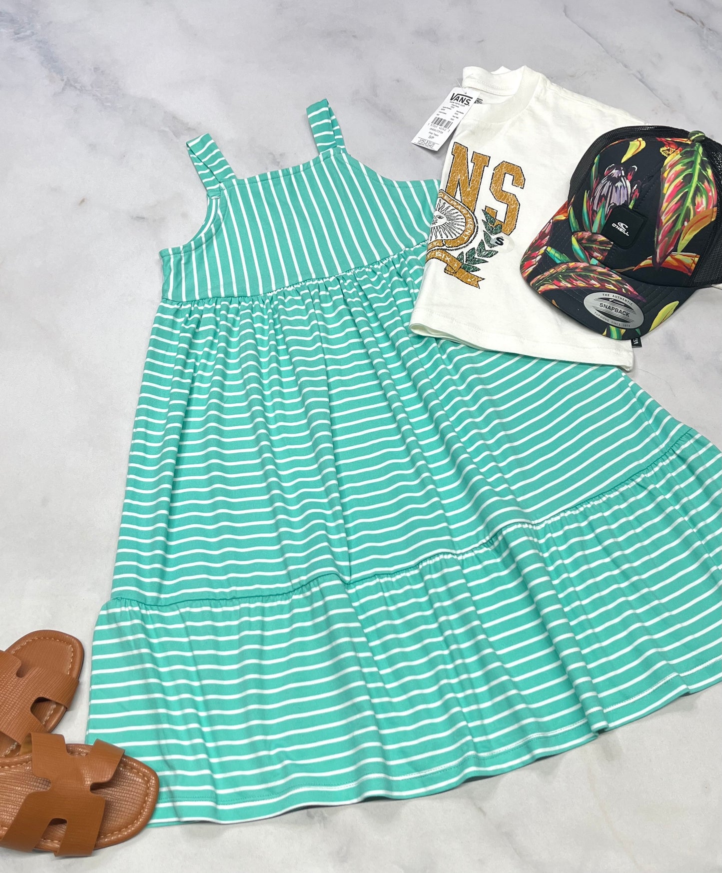 ☀️ Robe rayé : turquoise hyper soft et stretch . 8 ans fille neuve !