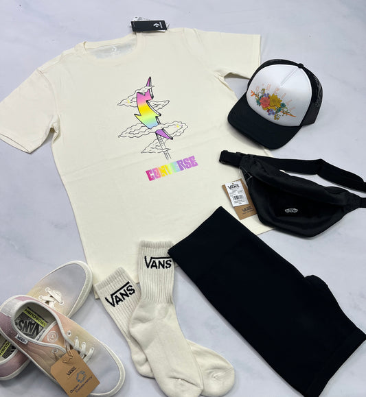 ☀️ T-Shirt : Converse Beige S/ femme look over size neuf !