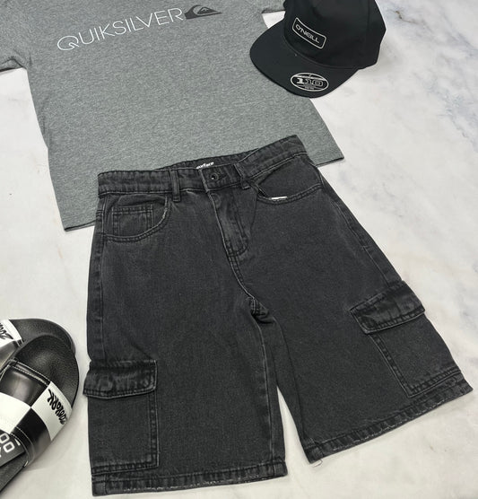 🤩 Bermuda jeans : cargo mou confo 10 ans garçon taille ajustable neuf !