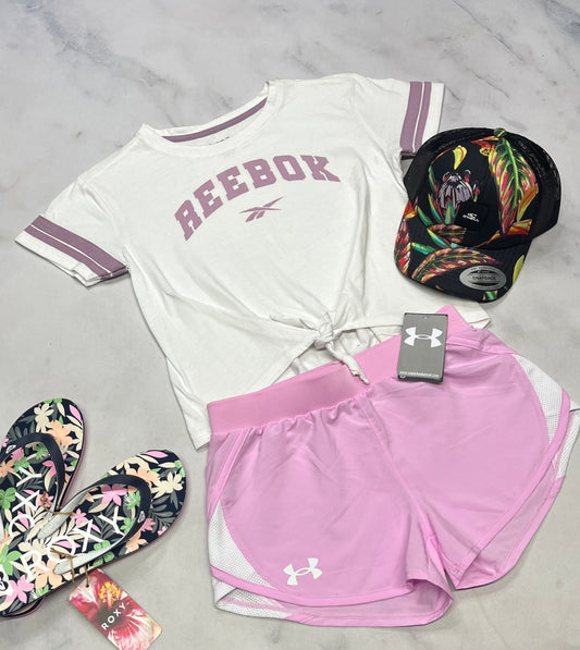 🌸 Short : H.Armour en tissu de sport léger qui ne décolore pas . Taille stretch 10-12 ans fille neuf !