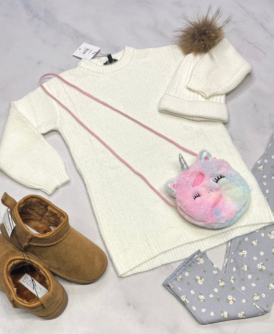 ❄️ Robe en tricot : hyper douce , manche ballon . Couleur crème 5 ans fille . Stretch de partout .