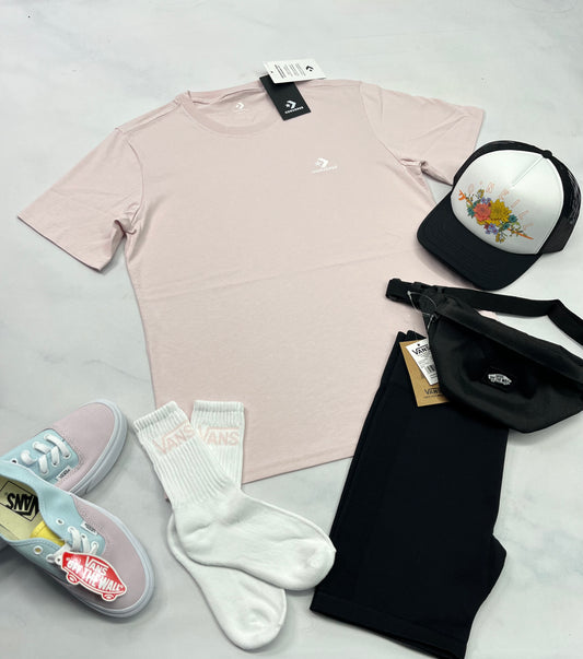 🩷 T-Shirt : Converse  rose ( logo brodé ) S/ femme look over size neuf !