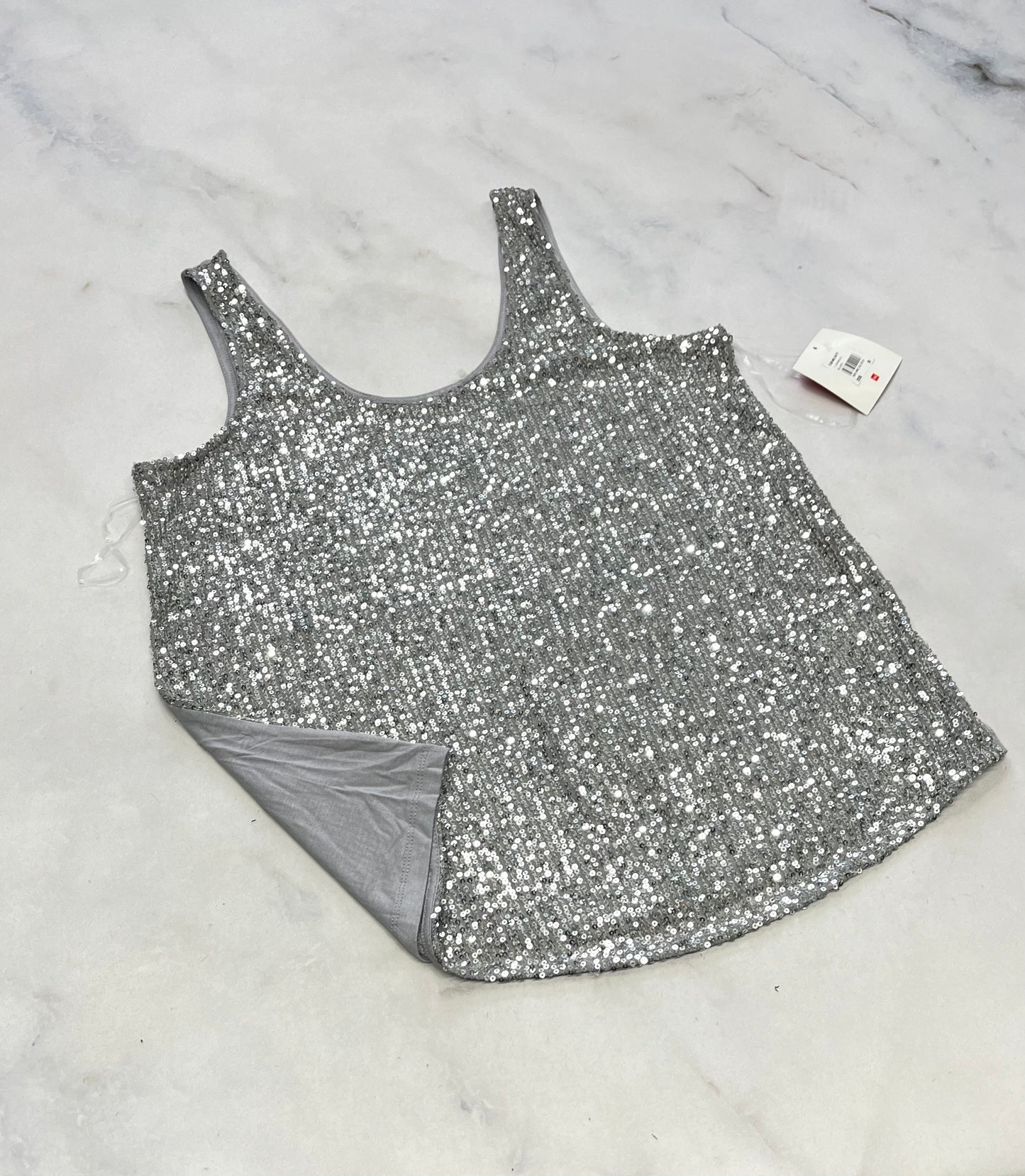 Cami paillettes : argenté neuve ! M/ fit stretch femme .
