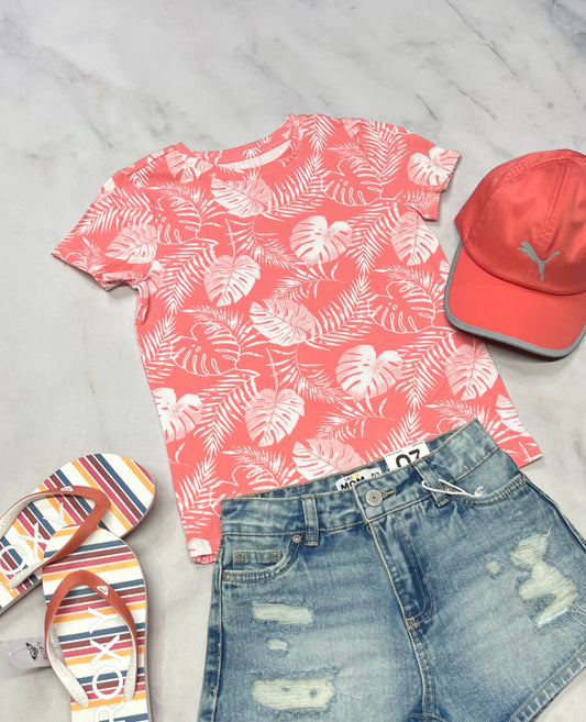 🌿 Manche courte : fleurie rose corail 6 et 7 ans fille Tag neuf!
