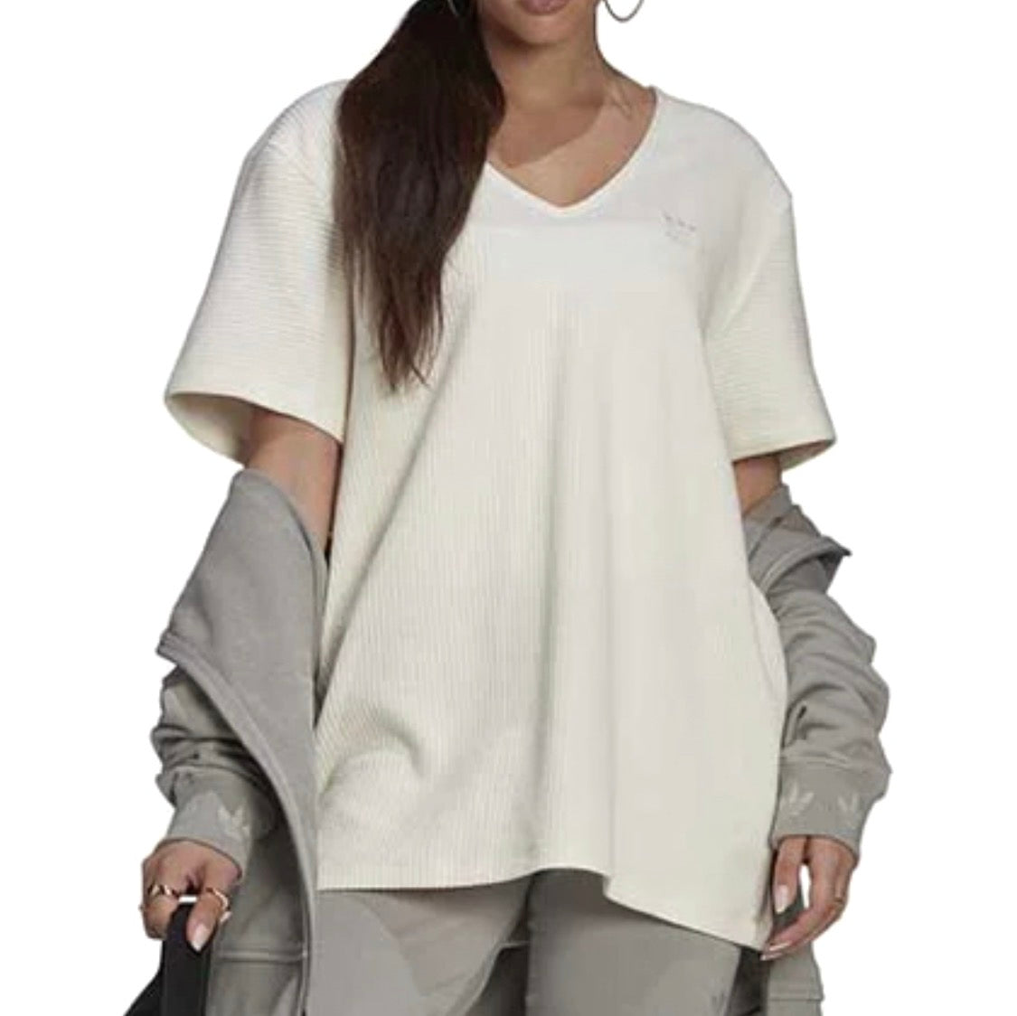 ☀️ SOLDE Manche courte : Adidas crème pâle . Tissu doux texturé stretch qualité ++. Neuf mais saleté grise au bas ( voir dernière photo ) fait XL/ femme .