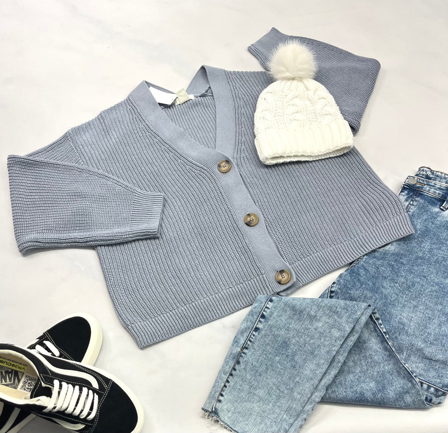 ❄️ Veste tricot : bleuté qualité ++ manches ballon . Fait XL femme coupe relax neuf!