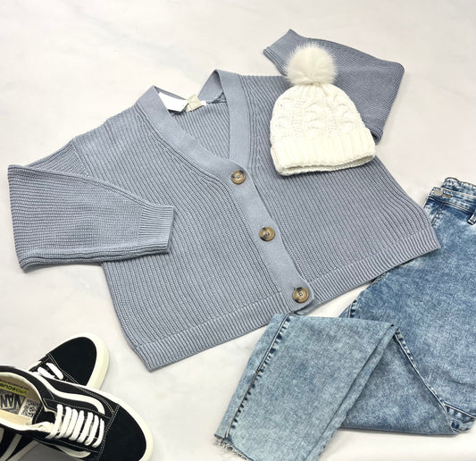 ❄️ Veste tricot : bleuté qualité ++ manches ballon . Fait XL femme coupe relax neuf!