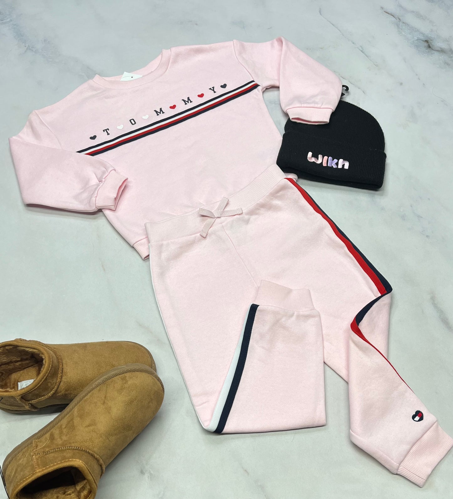 💝Tommy fille : Ensemble 2 pièces en ouaté rose neuf !