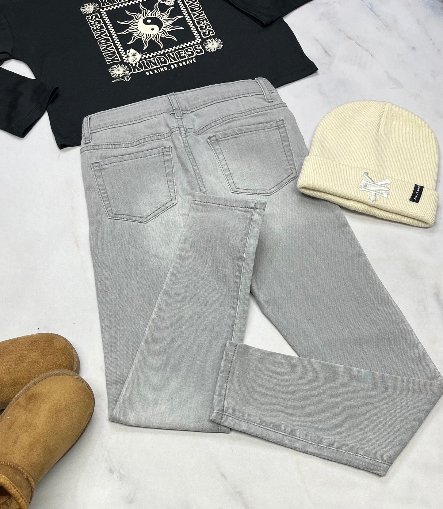 ✨Skinny jeans : gris , stretch 10 ans fille ajustable . Neuf !