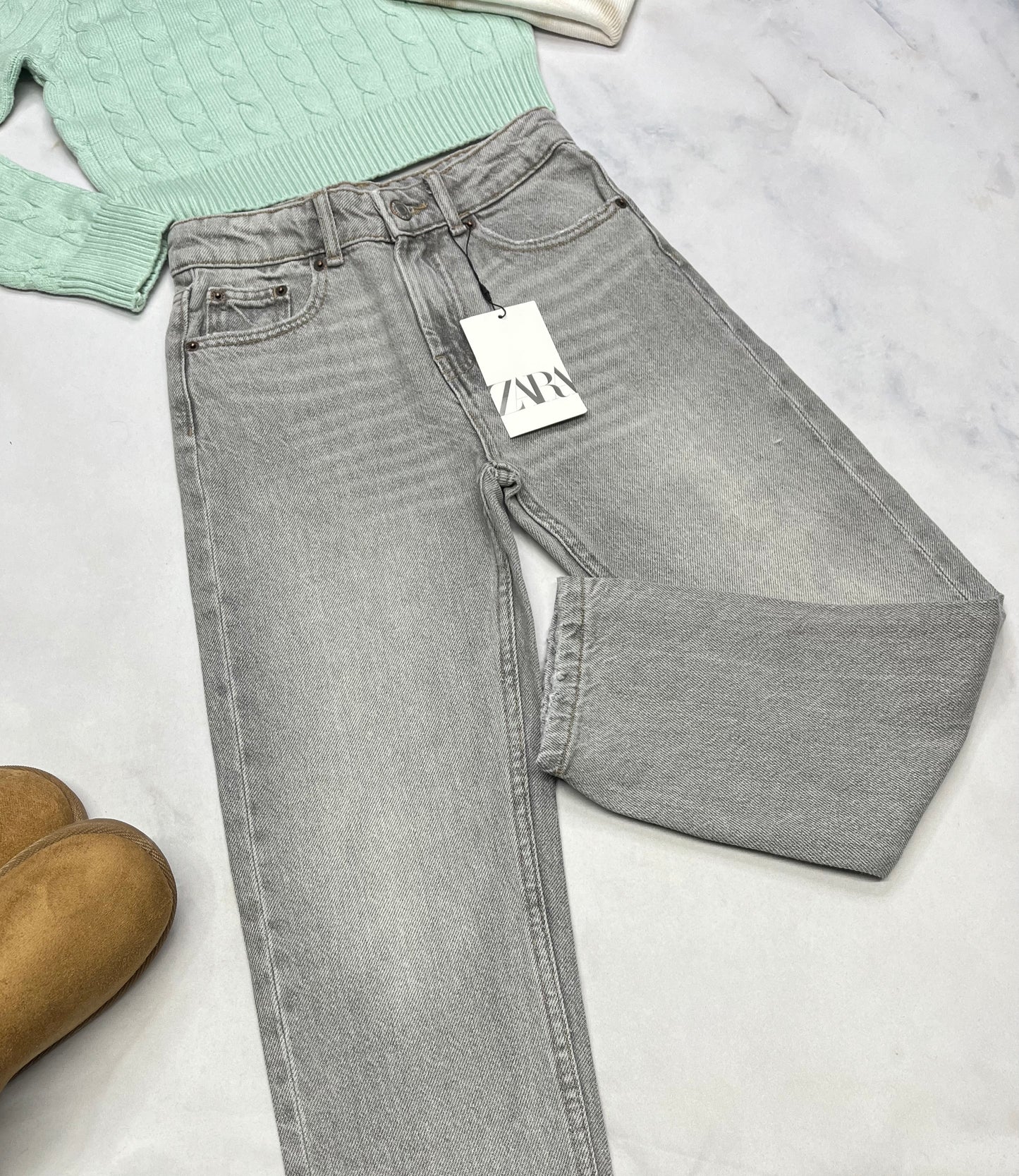 😍ZARA: Mom jeans gris 9 ans fille taille ajustable neuf!