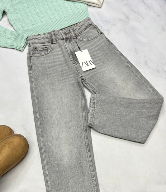 😍ZARA: Mom jeans gris 9 ans fille taille ajustable neuf!
