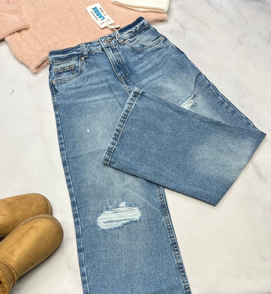 🦋Jeans : Jambe large tendance , taille ajustable 10 ans fille long ( peu faire aussi 10-12 ans ) neuve !