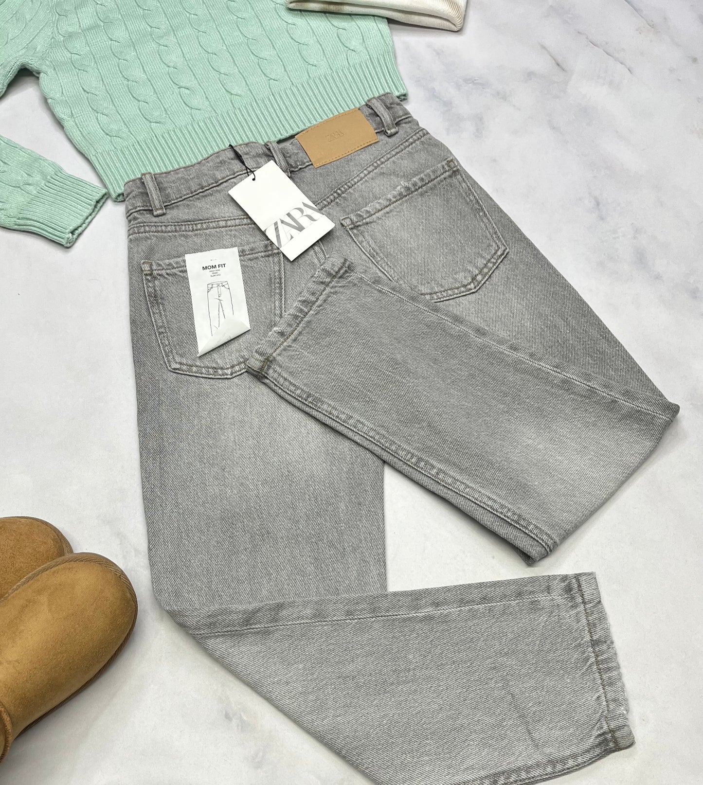 😍ZARA: Mom jeans gris 9 ans fille taille ajustable neuf!