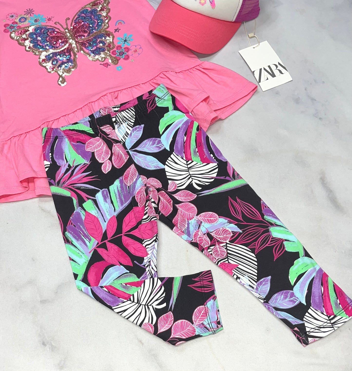 💕 Legging : 3 quart fleurit  en beau coton stretch 5-6 ans fille neuf !