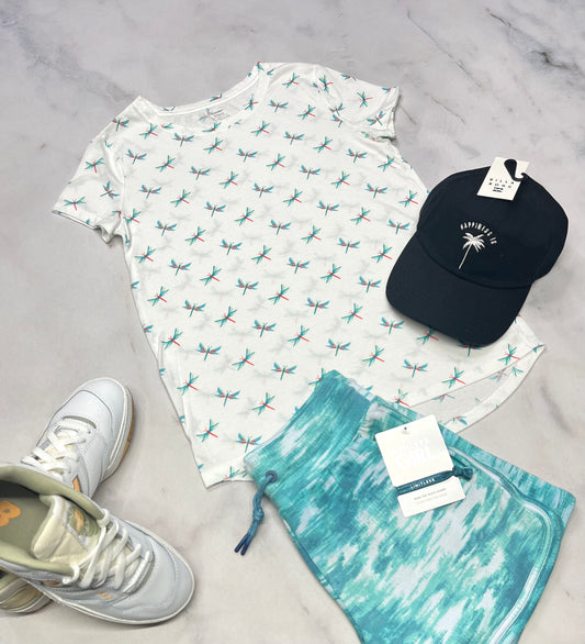 🩵 Manche courte : Soft 14 ans fille motifs libellules comme neuf !