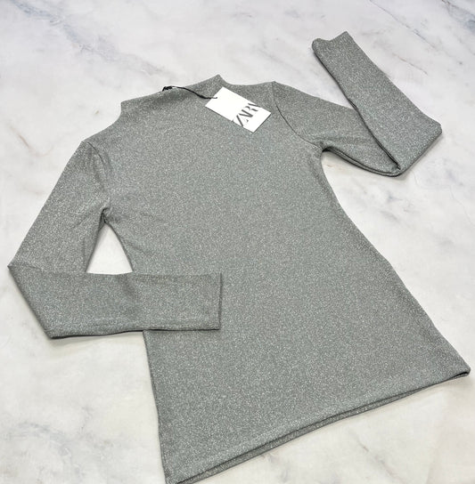 ZARA: Manche longue brillant argenté M/ fit moulant supee stretch neuf!