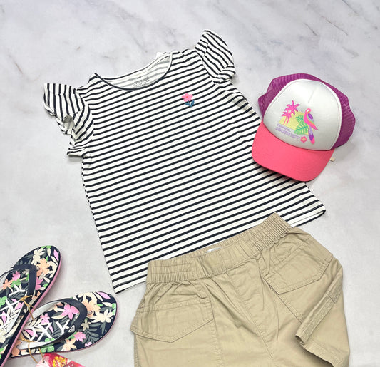 🌴 Manche courte : rayé 8-9 ans fille neuf !