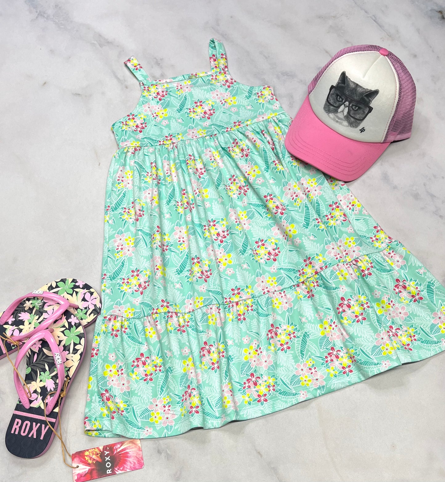 ☀️ Robe fleurie : ultra soft et stretch Tag 7 ans fille neuve .
