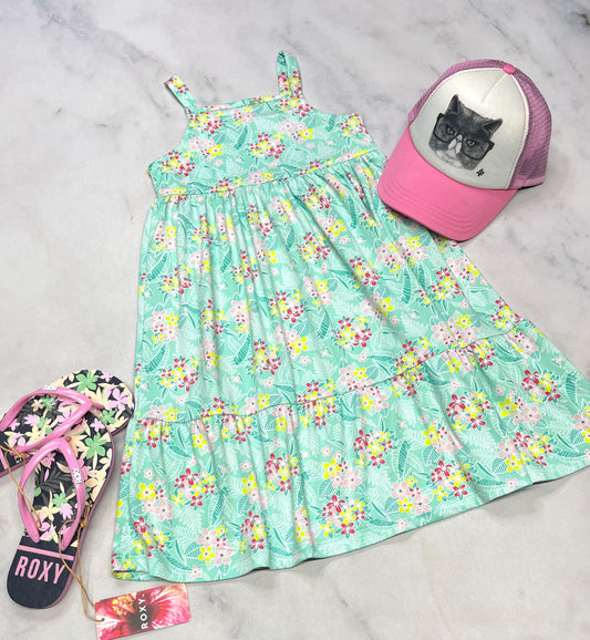 ☀️ Robe fleurie : ultra soft et stretch Tag 7 ans fille neuve .